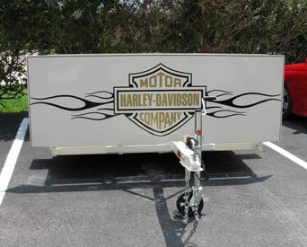 Cut Vinyl Lettering: Harley Davidson Trailer with cut vinyl lettering and graphics.