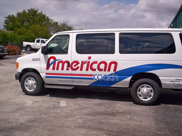 Cut Vinyl Lettering: American Coach van line fleet graphics.