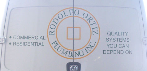 Cut Vinyl Lettering: Ortiz plumbing sprinter van with cut vinyl lettering.