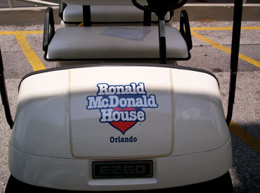 Die Cut Vinyl Decals: Ronald McDonald House Golf Cart with die cut decals.