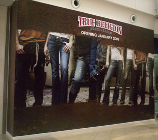 Wall Murals and Floor Graphics: Printed wall mural for True Religion Jeans Retail Store.