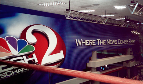 Wall Murals and Floor Graphics: Printed interior wall mural for Wesh Channel 2's newroom.