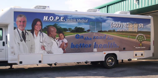 Vehicle Wraps: Vehicle Wraps: H.O.P.E Mobile Medical Unit Bus Wrap.