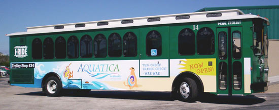 Vehicle Wraps: Trolley Partial Wrap for Aquatica Seaworld's Water Park