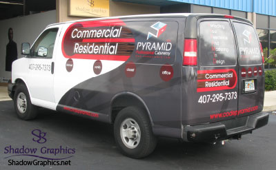 Vehicle Wraps: Pyramid Professional Cabinetry, Designed, Printed, Wrapped and Installed by Shadow Graphics.